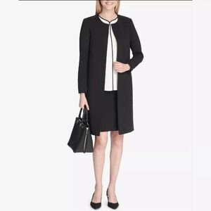 Calvin Klein Scuba Long Black Blazer Jacket | Size 8 | Black Embellished Office